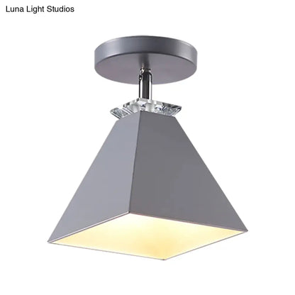 DecorBites™ DecorBites™ Metal Modernist Pyramid Semi-Flush Mount Fixture - 1 Light Semi-Flush Ceiling Light (Gray, White, Green)