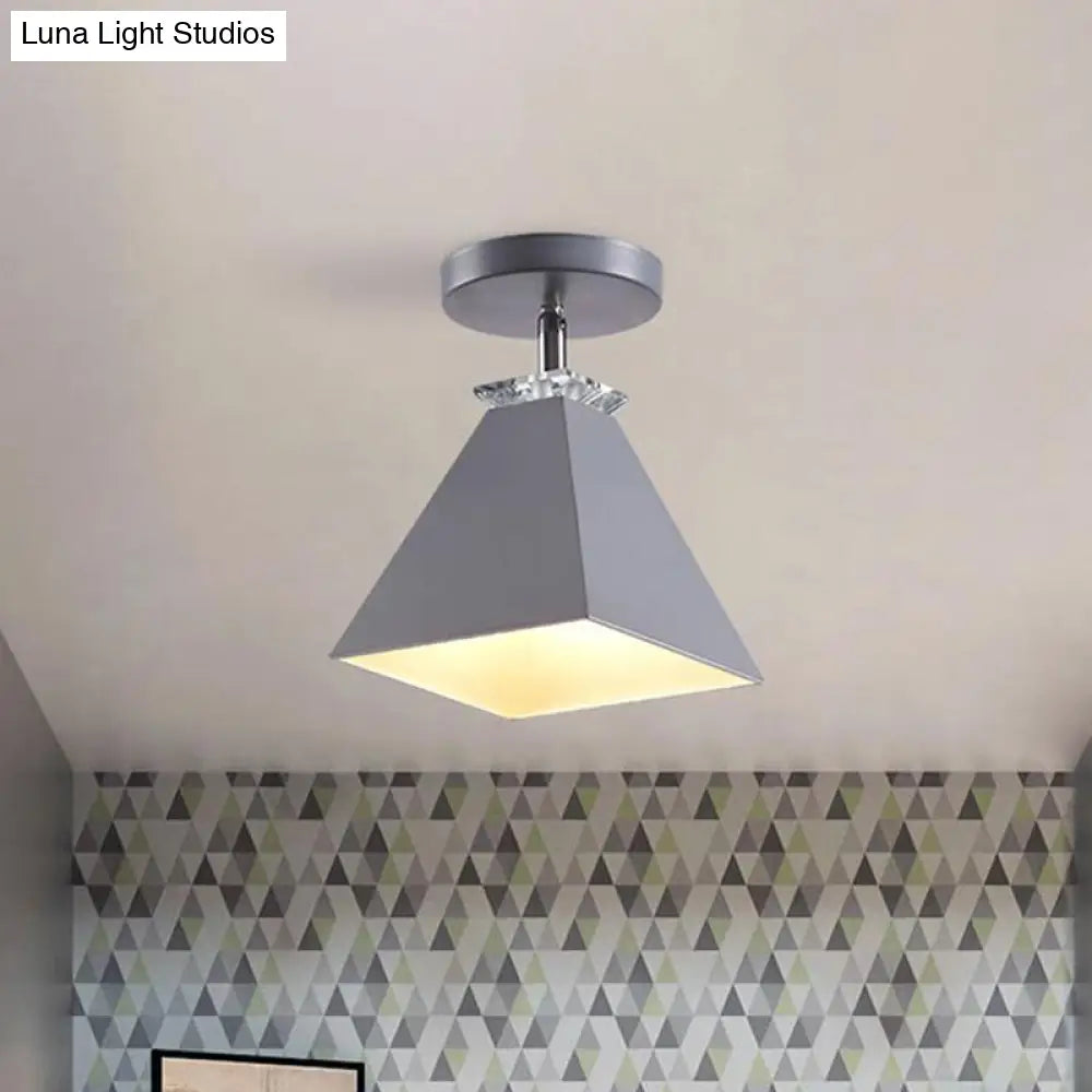 DecorBites™ DecorBites™ Metal Modernist Pyramid Semi-Flush Mount Fixture - 1 Light Semi-Flush Ceiling Light (Gray, White, Green)