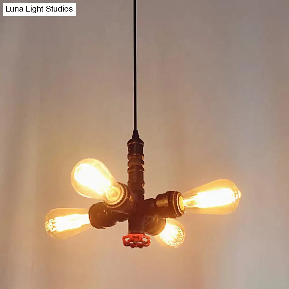 ثريا معدنية معلقة - تصميم شعاعي بأربعة مصابيح باللون البرونزي/الأسود - مثالية لغرفة المعيشة