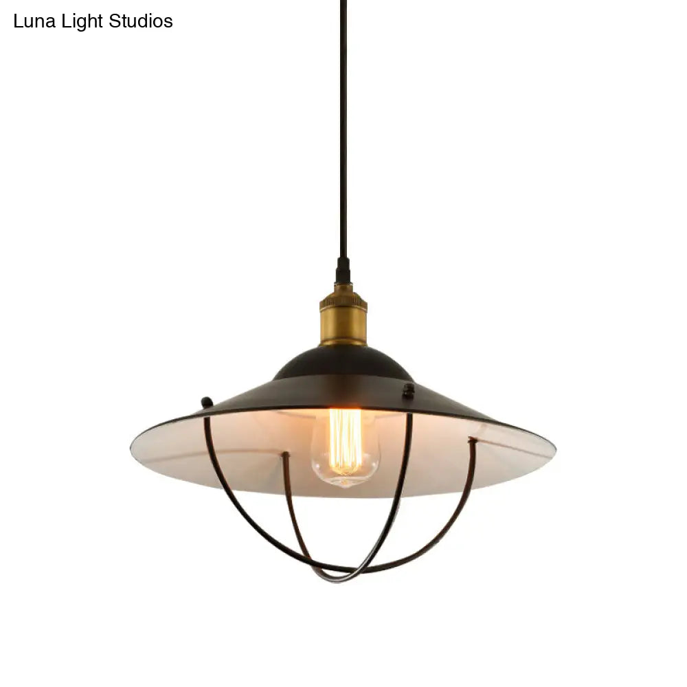 Metal Pendant Light Fixture: Saucer Shade, 1 Light, Black Finish