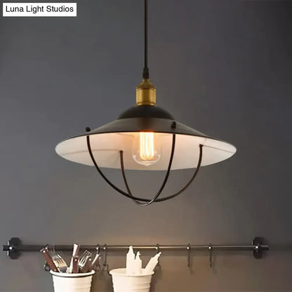 Metal Pendant Light Fixture: Saucer Shade, 1 Light, Black Finish