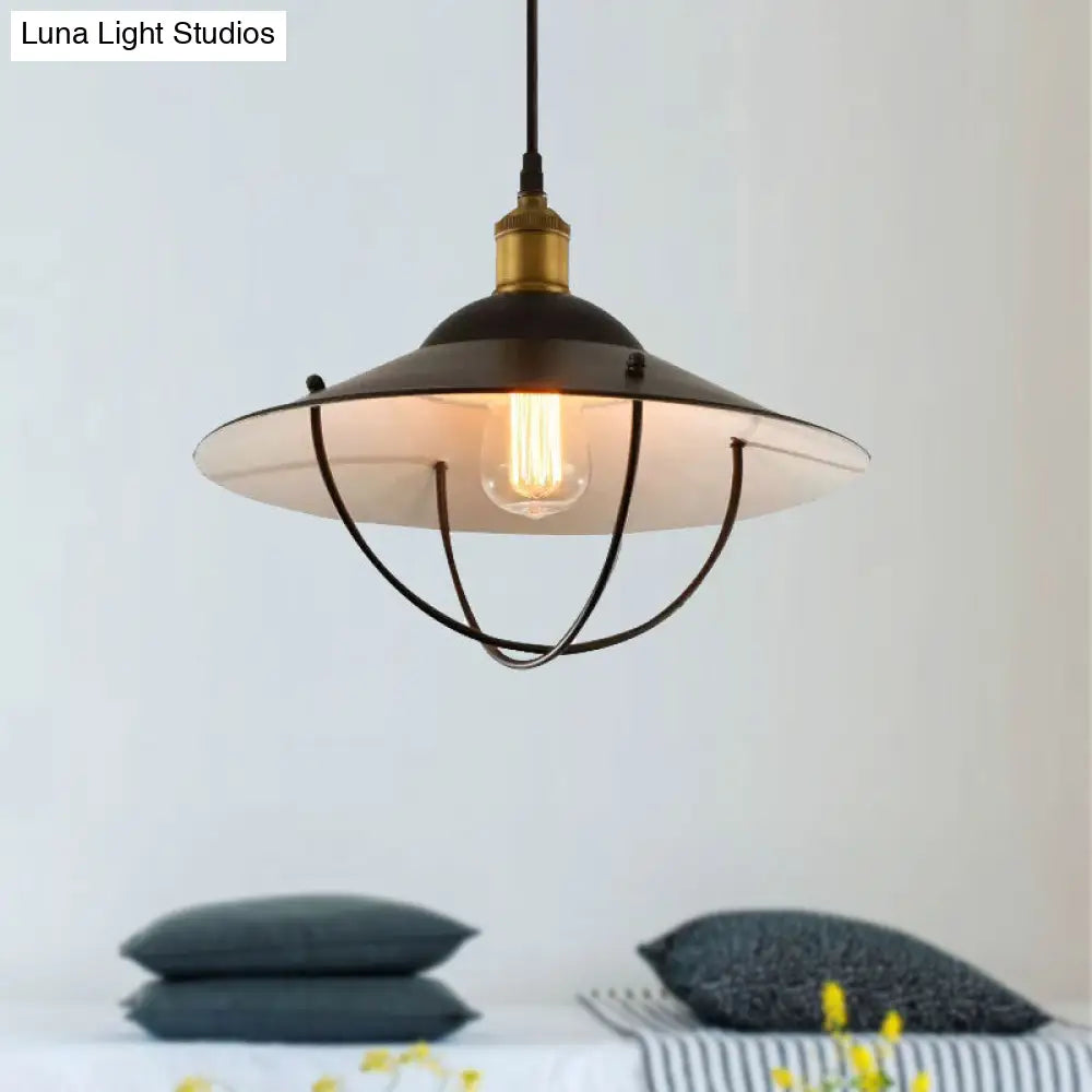 Metal Pendant Light Fixture: Saucer Shade, 1 Light, Black Finish