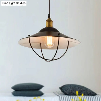 Metal Pendant Light Fixture: Saucer Shade, 1 Light, Black Finish