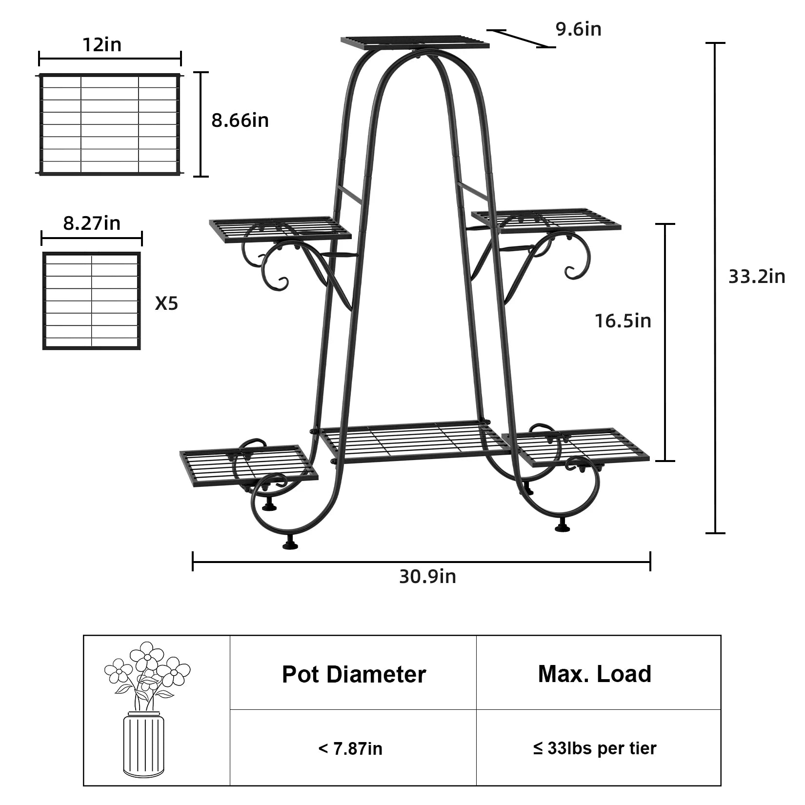 Metal Plant Stand - 6 Tier Display Rack