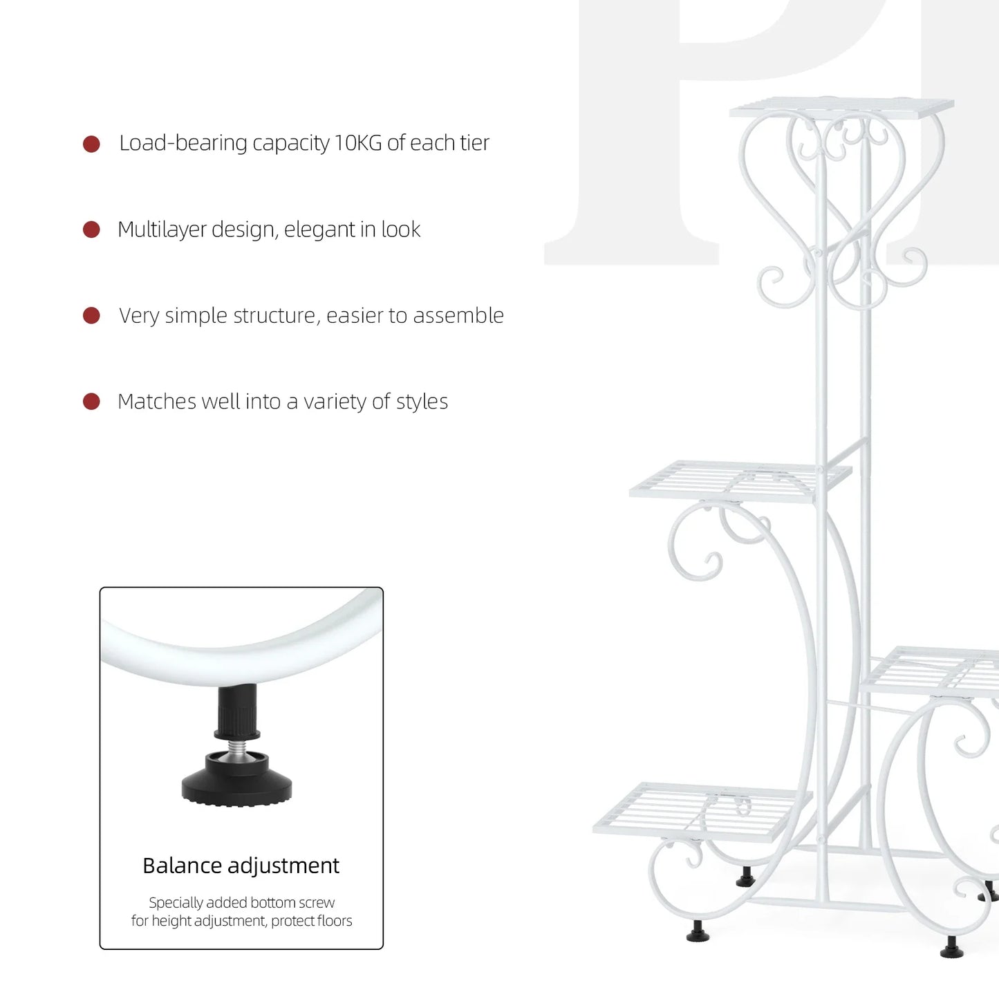 Metal Plant Stand for 4 Flower Pots