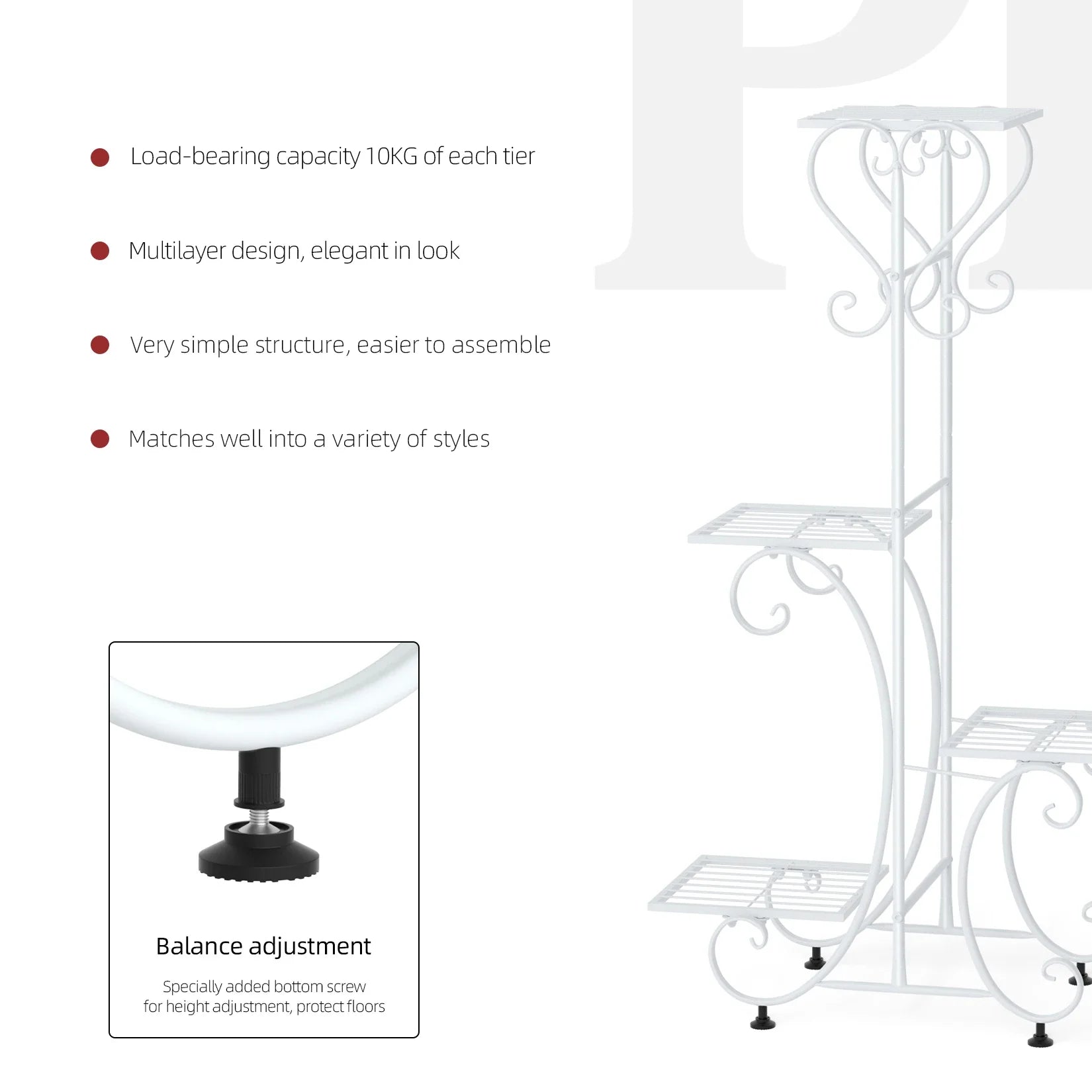 Metal Plant Stand for 4 Flower Pots