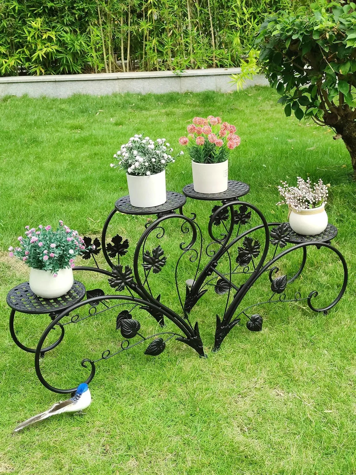 Metal Plant Stand Set for 4 Potted Flowers - Black / United States