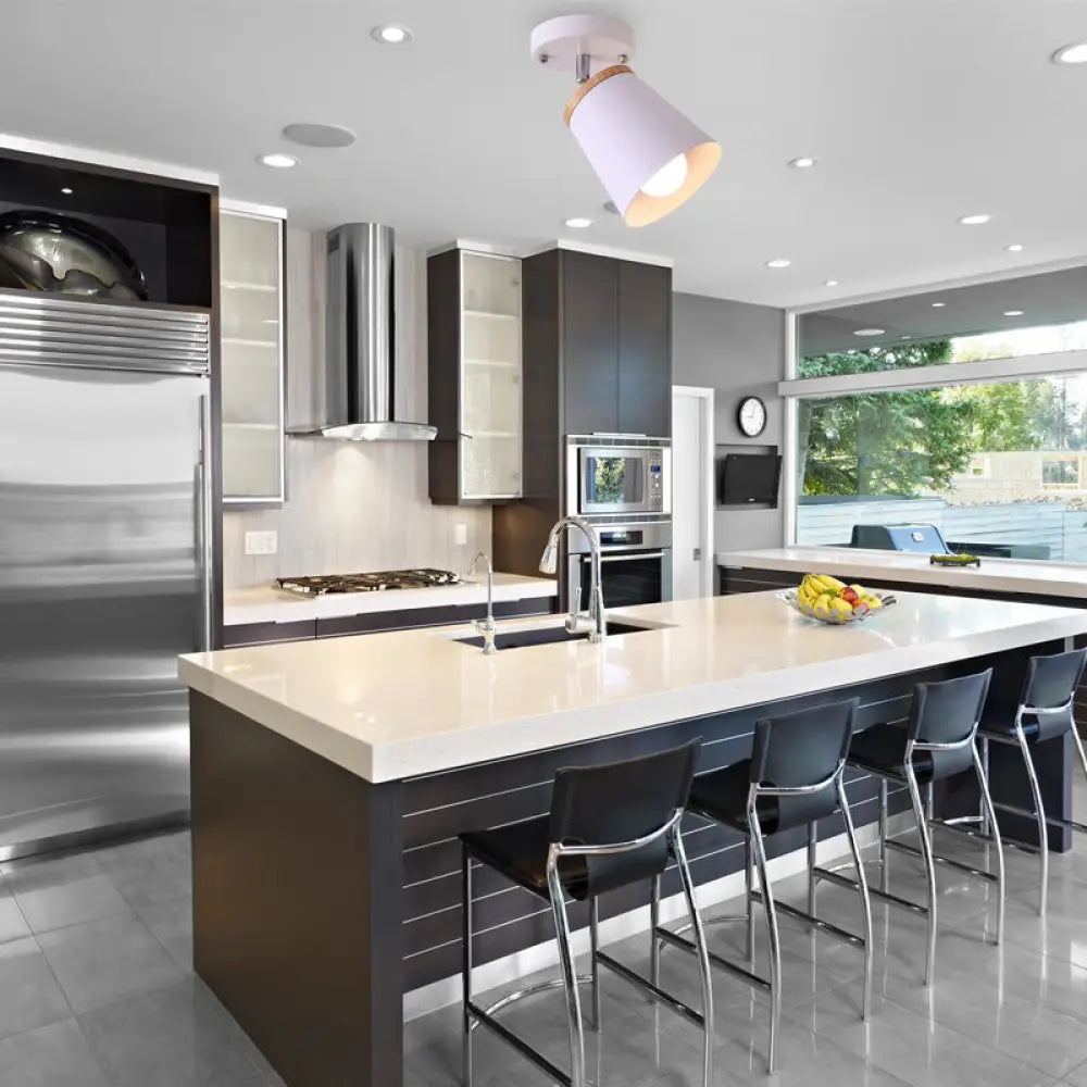 DecorBites™ DecorBites™ Metal Rotatable Semi Flush Mount Light in White - Modernistic Tapered Shade - Ideal for Living Room