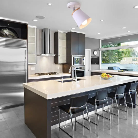 DecorBites™ DecorBites™ Metal Rotatable Semi Flush Mount Light in White - Modernistic Tapered Shade - Ideal for Living Room