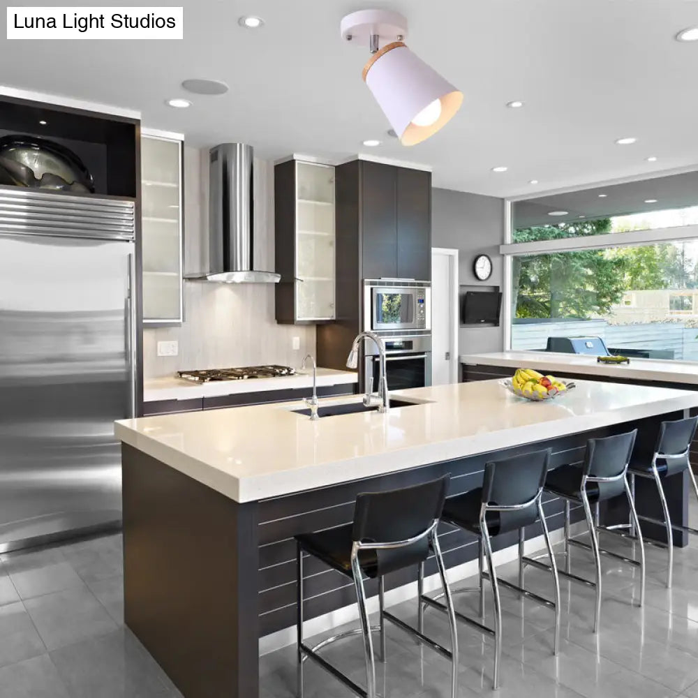 DecorBites™ DecorBites™ Metal Rotatable Semi Flush Mount Light in White - Modernistic Tapered Shade - Ideal for Living Room