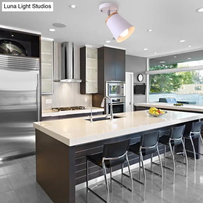 DecorBites™ DecorBites™ Metal Rotatable Semi Flush Mount Light in White - Modernistic Tapered Shade - Ideal for Living Room