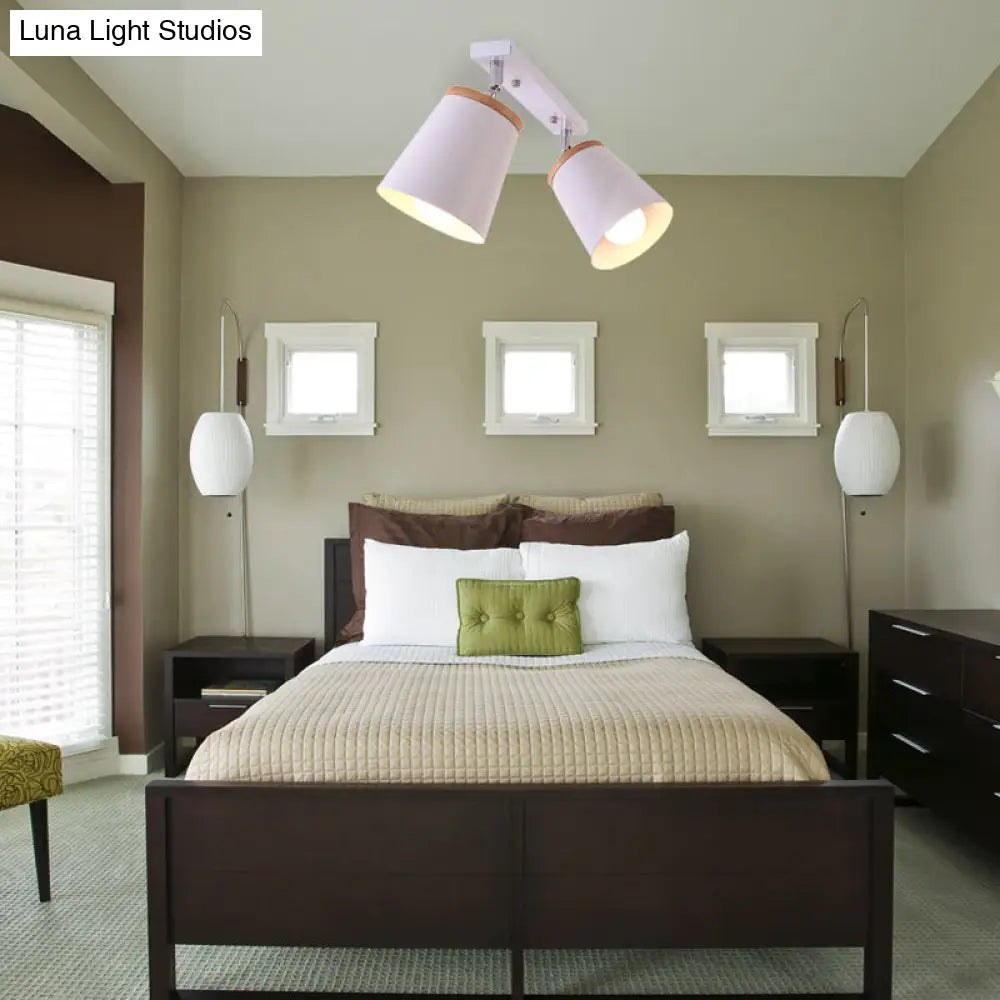 DecorBites™ DecorBites™ Metal Rotatable Semi Flush Mount Light in White - Modernistic Tapered Shade - Ideal for Living Room