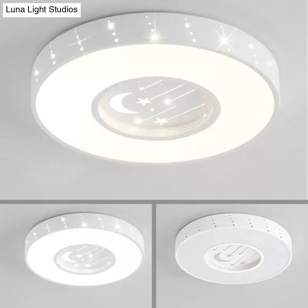 DecorBites™ DecorBites™ Metal Round Flush Light: Starry Ceiling Mount for Girls' Bedroom in White