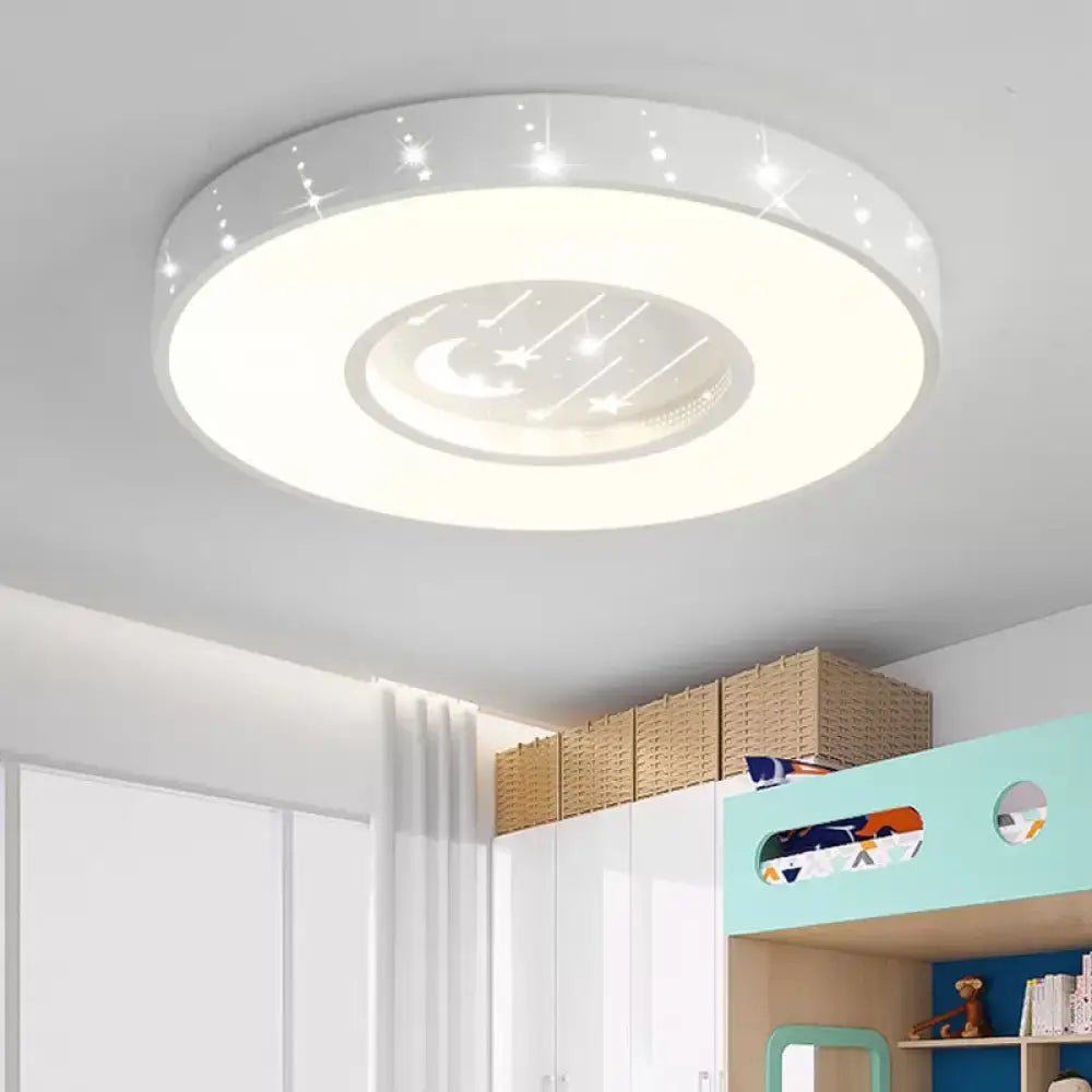 DecorBites™ DecorBites™ Metal Round Flush Light: Starry Ceiling Mount for Girls' Bedroom in White
