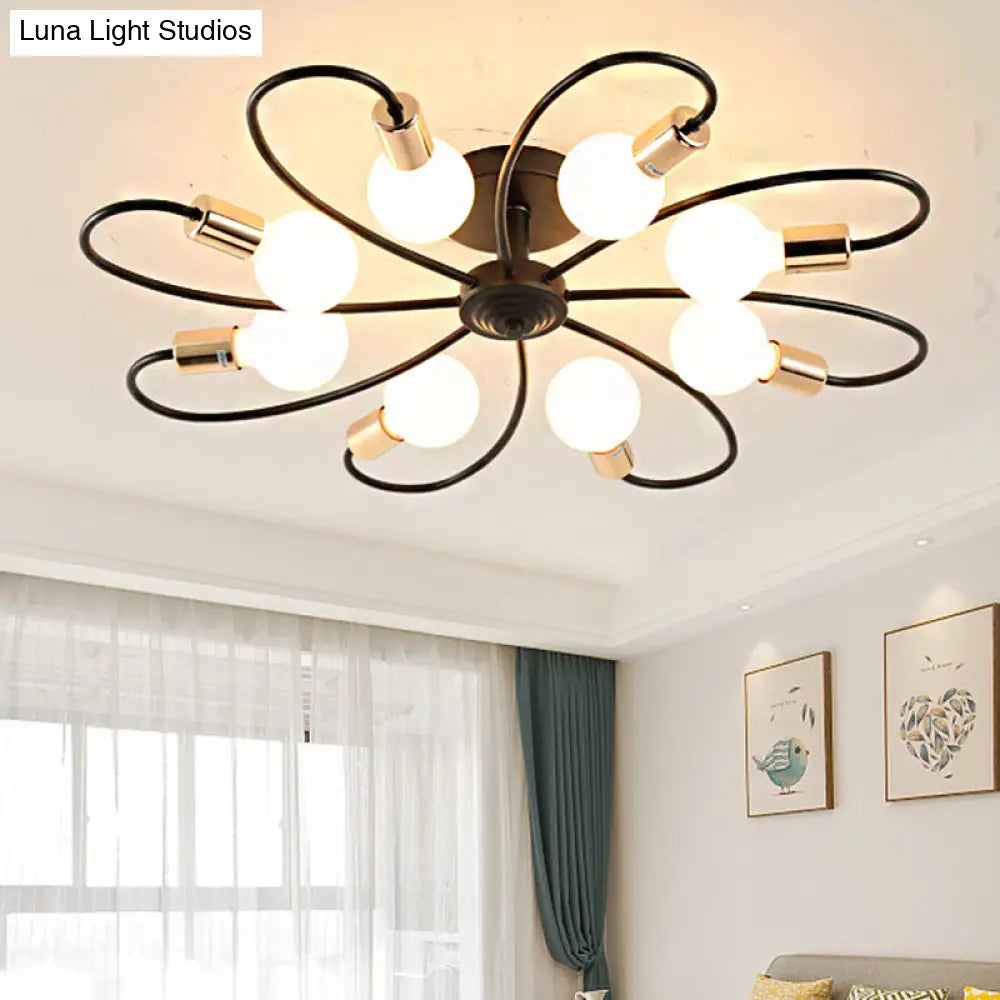 DecorBites™ DecorBites™ Metal Semi Flush Light with Exposed Bulbs - Traditional Black Ceiling Lighting for Living Room (3/6/8 Lights)