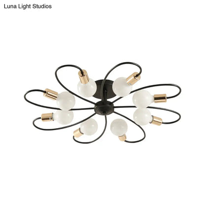 DecorBites™ DecorBites™ Metal Semi Flush Light with Exposed Bulbs - Traditional Black Ceiling Lighting for Living Room (3/6/8 Lights)