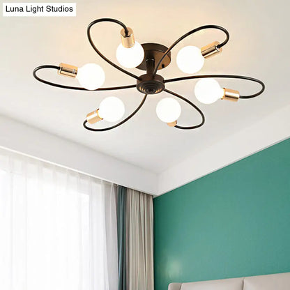 DecorBites™ DecorBites™ Metal Semi Flush Light with Exposed Bulbs - Traditional Black Ceiling Lighting for Living Room (3/6/8 Lights)