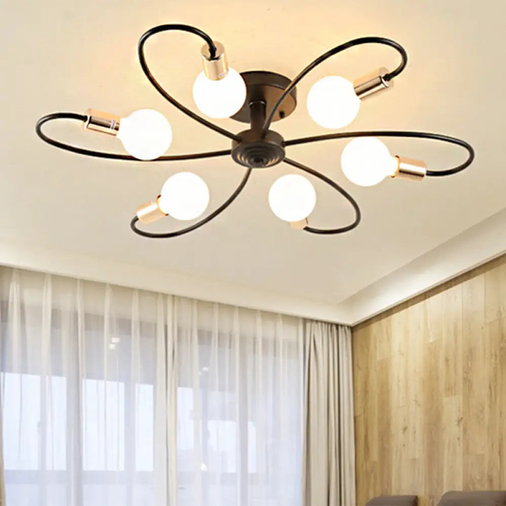 DecorBites™ DecorBites™ Metal Semi Flush Light with Exposed Bulbs - Traditional Black Ceiling Lighting for Living Room (3/6/8 Lights)