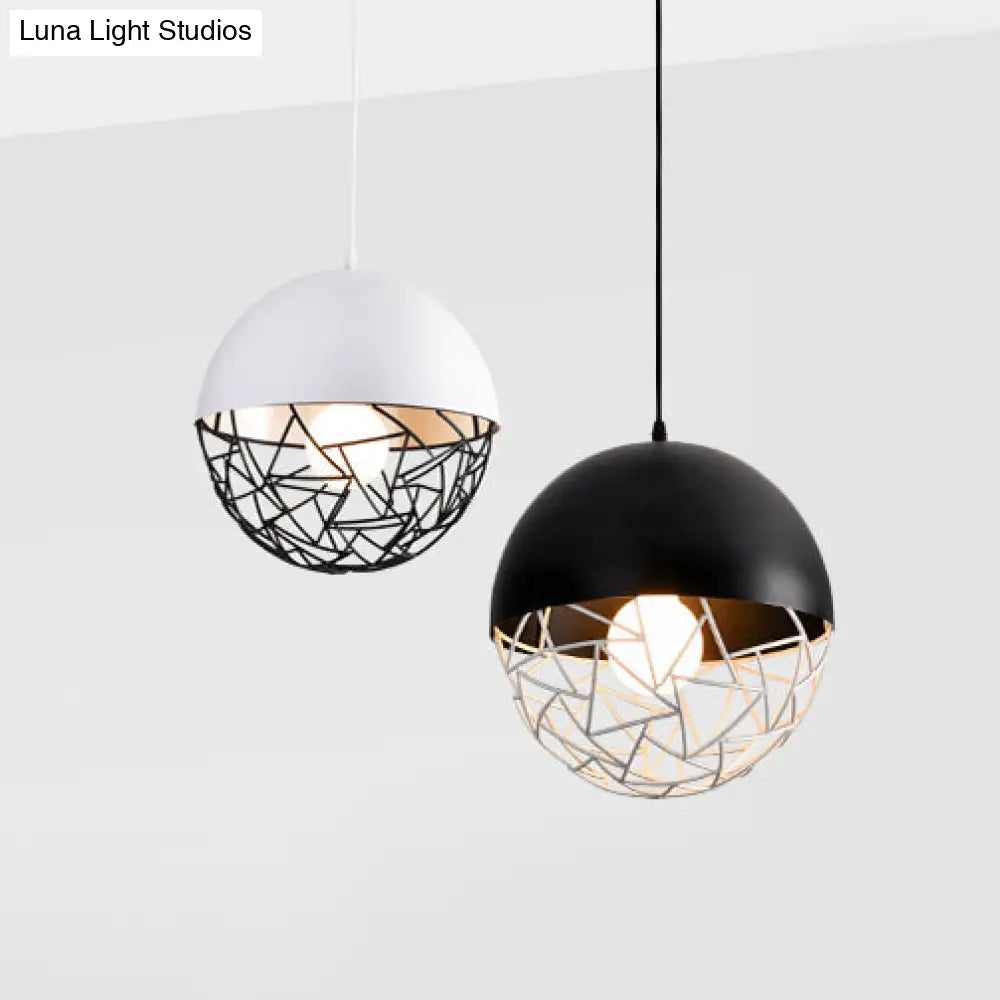 Metal Sphere Pendant Light Fixture - Contemporary Hollow Design with 1 Bulb, Suspended in Black/White