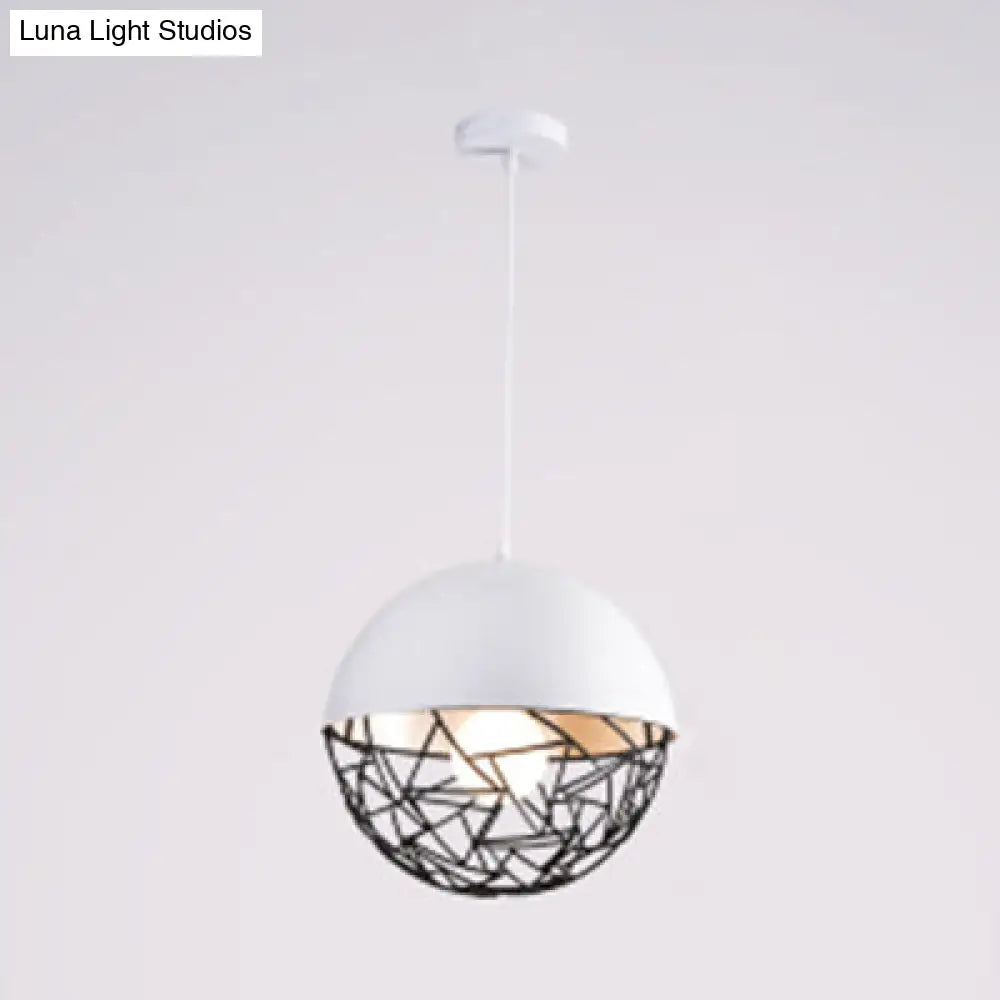 Metal Sphere Pendant Light Fixture - Contemporary Hollow Design with 1 Bulb, Suspended in Black/White