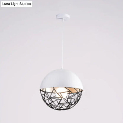 Metal Sphere Pendant Light Fixture - Contemporary Hollow Design with 1 Bulb, Suspended in Black/White