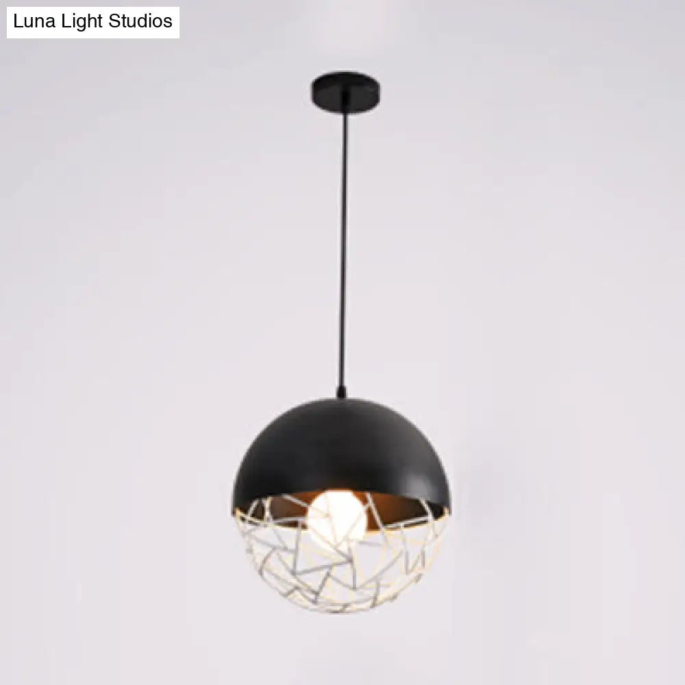 Metal Sphere Pendant Light Fixture - Contemporary Hollow Design with 1 Bulb, Suspended in Black/White