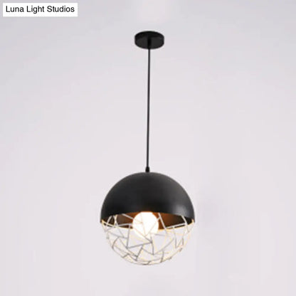 Metal Sphere Pendant Light Fixture - Contemporary Hollow Design with 1 Bulb, Suspended in Black/White