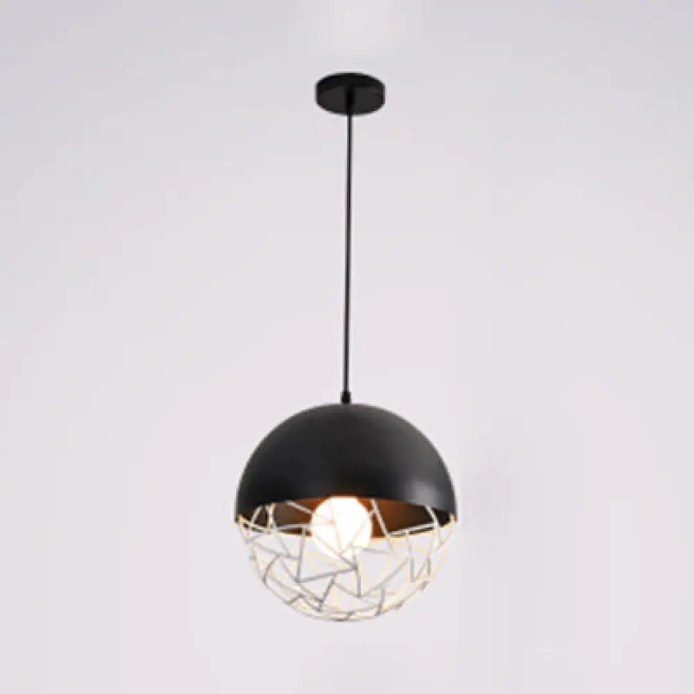 Metal Sphere Pendant Light Fixture - Contemporary Hollow Design with 1 Bulb, Suspended in Black/White