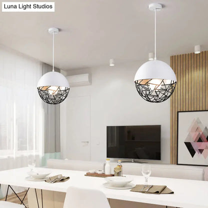 Metal Sphere Pendant Light Fixture - Contemporary Hollow Design with 1 Bulb, Suspended in Black/White