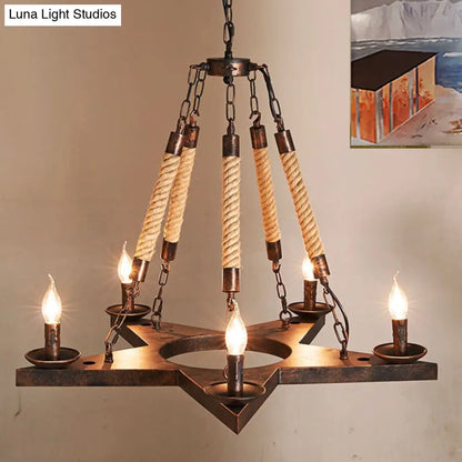 Metal Star-Shaped Chandelier Pendant Light - Retro 5-Light Restaurant Fixture in Black/Rust
