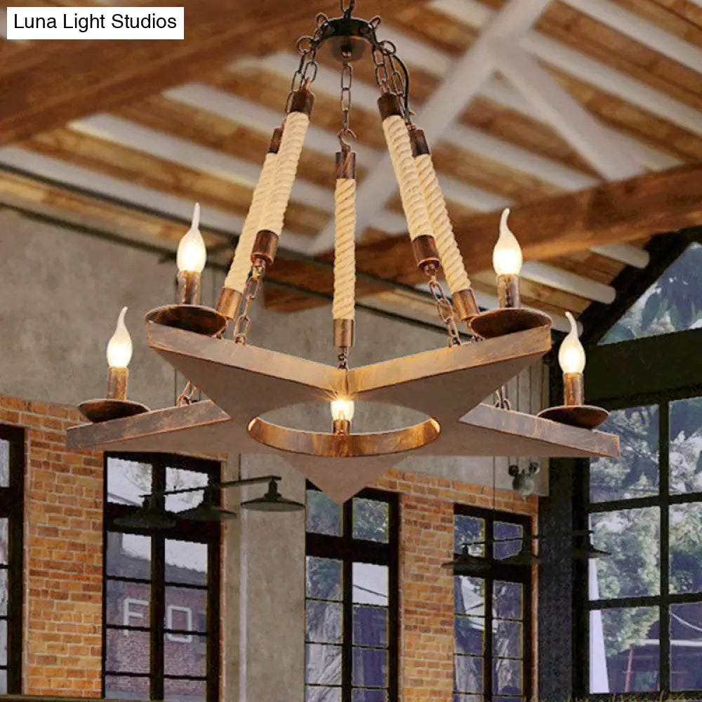 Metal Star-Shaped Chandelier Pendant Light - Retro 5-Light Restaurant Fixture in Black/Rust