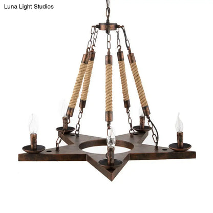 Metal Star-Shaped Chandelier Pendant Light - Retro 5-Light Restaurant Fixture in Black/Rust