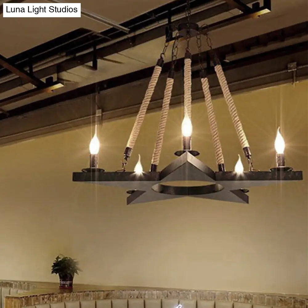 Metal Star-Shaped Chandelier Pendant Light - Retro 5-Light Restaurant Fixture in Black/Rust