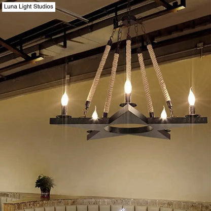 Metal Star-Shaped Chandelier Pendant Light - Retro 5-Light Restaurant Fixture in Black/Rust