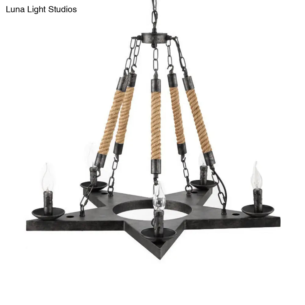 Metal Star-Shaped Chandelier Pendant Light - Retro 5-Light Restaurant Fixture in Black/Rust
