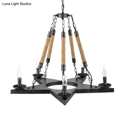 Metal Star-Shaped Chandelier Pendant Light - Retro 5-Light Restaurant Fixture in Black/Rust