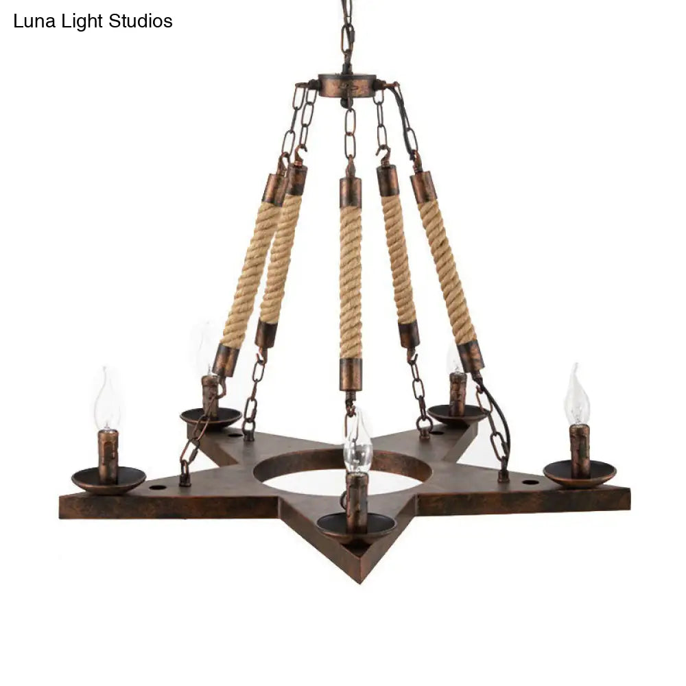 Metal Star-Shaped Chandelier Pendant Light - Retro 5-Light Restaurant Fixture in Black/Rust