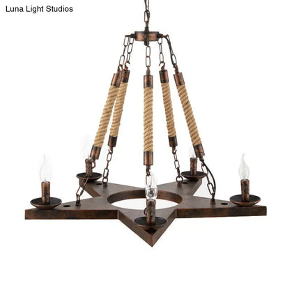 Metal Star-Shaped Chandelier Pendant Light - Retro 5-Light Restaurant Fixture in Black/Rust
