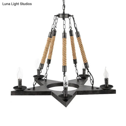 Metal Star-Shaped Chandelier Pendant Light - Retro 5-Light Restaurant Fixture in Black/Rust