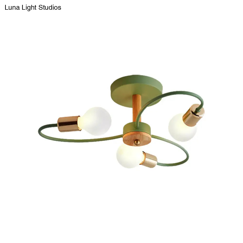 DecorBites™ DecorBites™ Metal Swirl Industrial Semi Flush Mount Lighting in Grey/Green - 3/6 Lights for Living Room Ceiling