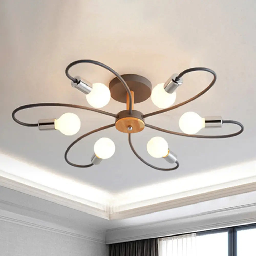 DecorBites™ DecorBites™ Metal Swirl Industrial Semi Flush Mount Lighting in Grey/Green - 3/6 Lights for Living Room Ceiling