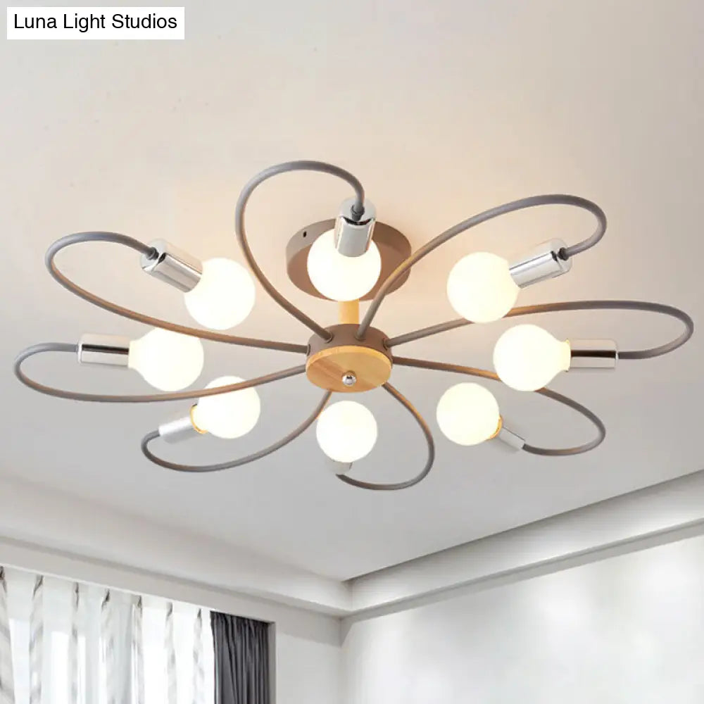 DecorBites™ DecorBites™ Metal Swirl Industrial Semi Flush Mount Lighting in Grey/Green - 3/6 Lights for Living Room Ceiling