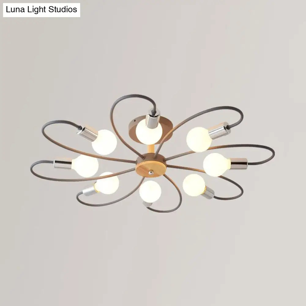 DecorBites™ DecorBites™ Metal Swirl Industrial Semi Flush Mount Lighting in Grey/Green - 3/6 Lights for Living Room Ceiling