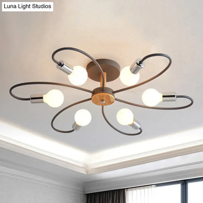 DecorBites™ DecorBites™ Metal Swirl Industrial Semi Flush Mount Lighting in Grey/Green - 3/6 Lights for Living Room Ceiling