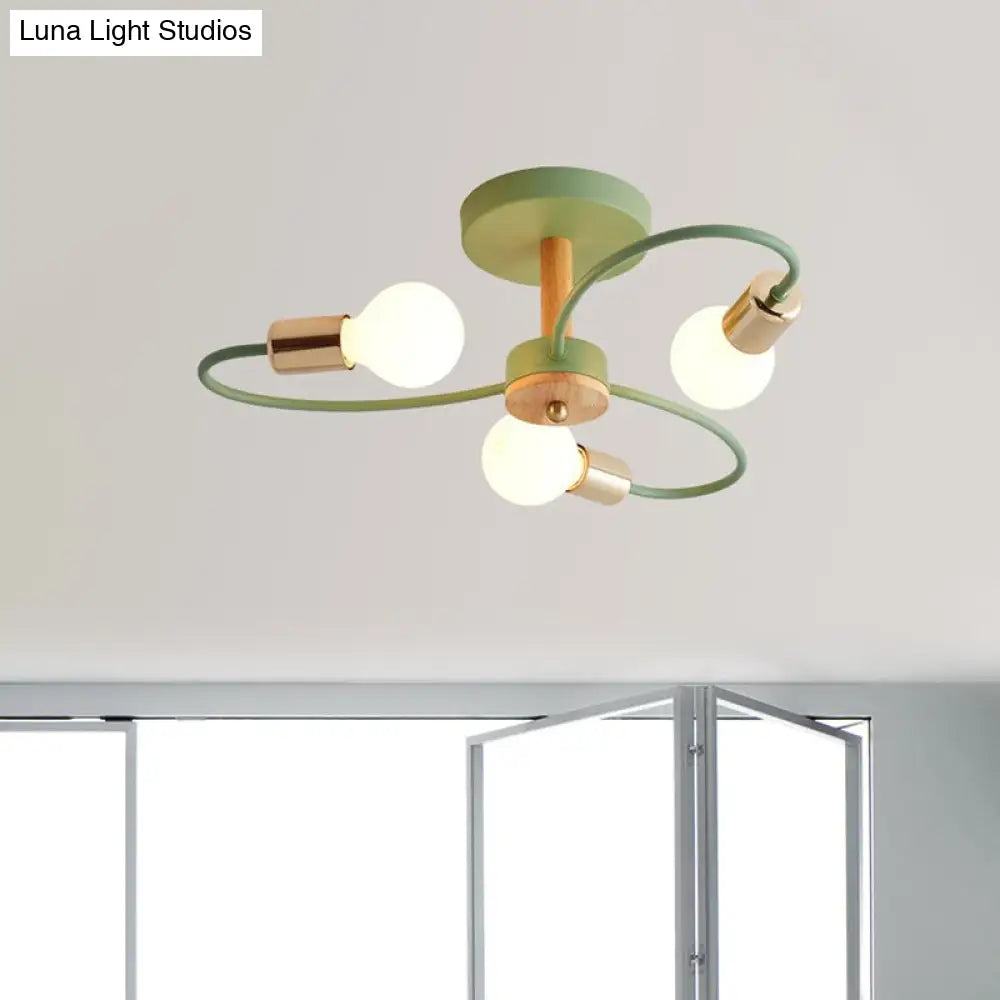 DecorBites™ DecorBites™ Metal Swirl Industrial Semi Flush Mount Lighting in Grey/Green - 3/6 Lights for Living Room Ceiling