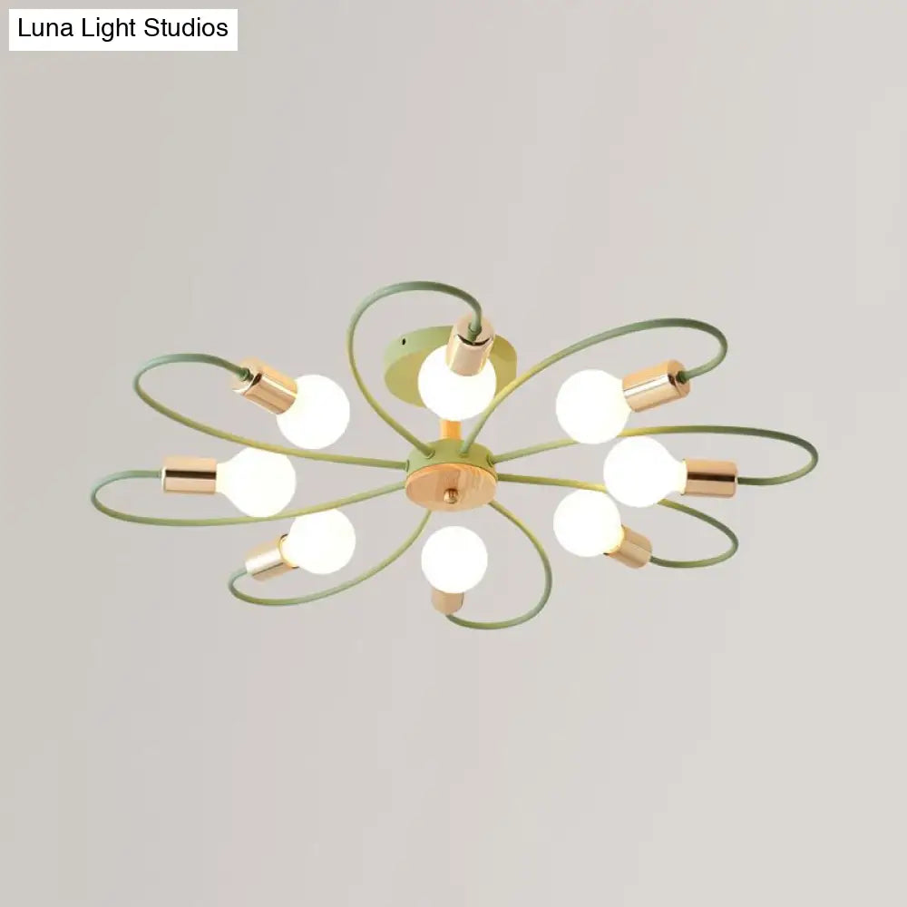 DecorBites™ DecorBites™ Metal Swirl Industrial Semi Flush Mount Lighting in Grey/Green - 3/6 Lights for Living Room Ceiling