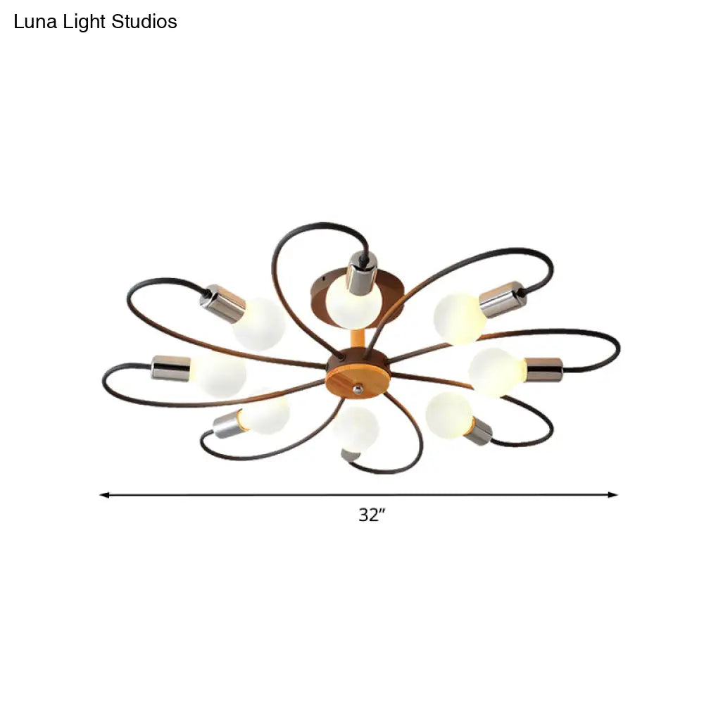 DecorBites™ DecorBites™ Metal Swirl Industrial Semi Flush Mount Lighting in Grey/Green - 3/6 Lights for Living Room Ceiling