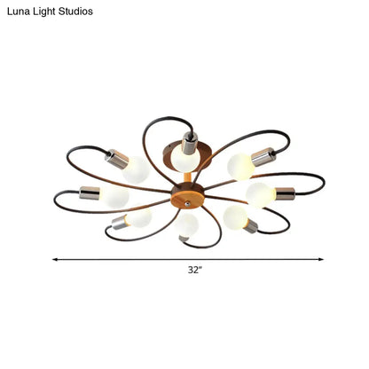 DecorBites™ DecorBites™ Metal Swirl Industrial Semi Flush Mount Lighting in Grey/Green - 3/6 Lights for Living Room Ceiling