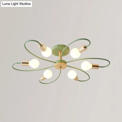 DecorBites™ DecorBites™ Metal Swirl Industrial Semi Flush Mount Lighting in Grey/Green - 3/6 Lights for Living Room Ceiling