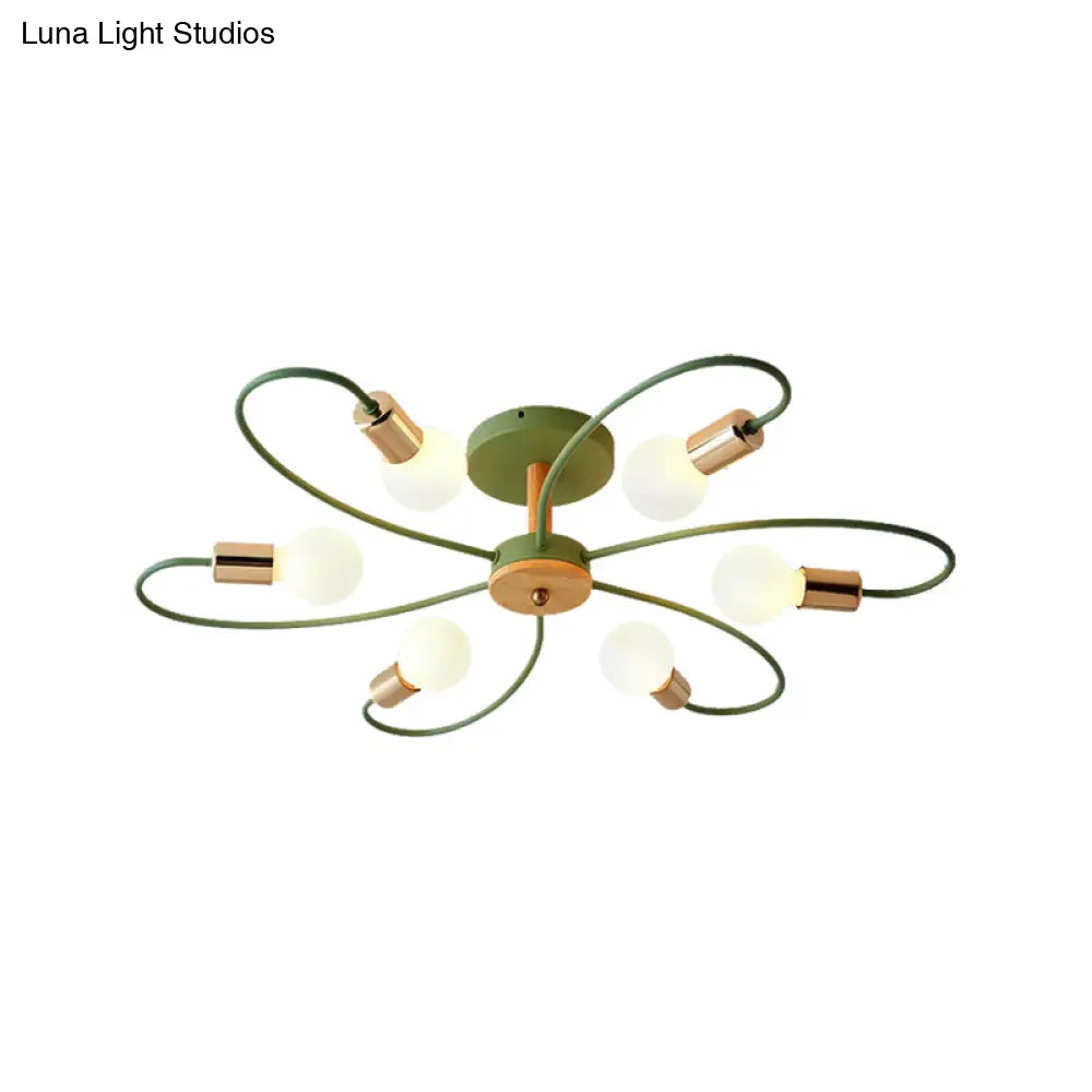 DecorBites™ DecorBites™ Metal Swirl Industrial Semi Flush Mount Lighting in Grey/Green - 3/6 Lights for Living Room Ceiling